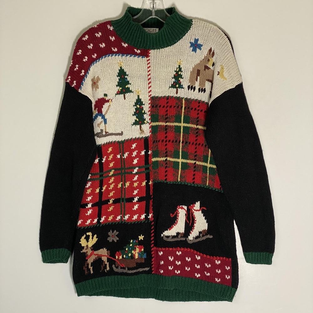 Epoch Knitwear Sweater Womens Medium Multicolor Mock Neck Ugly‎ Ski Christmas